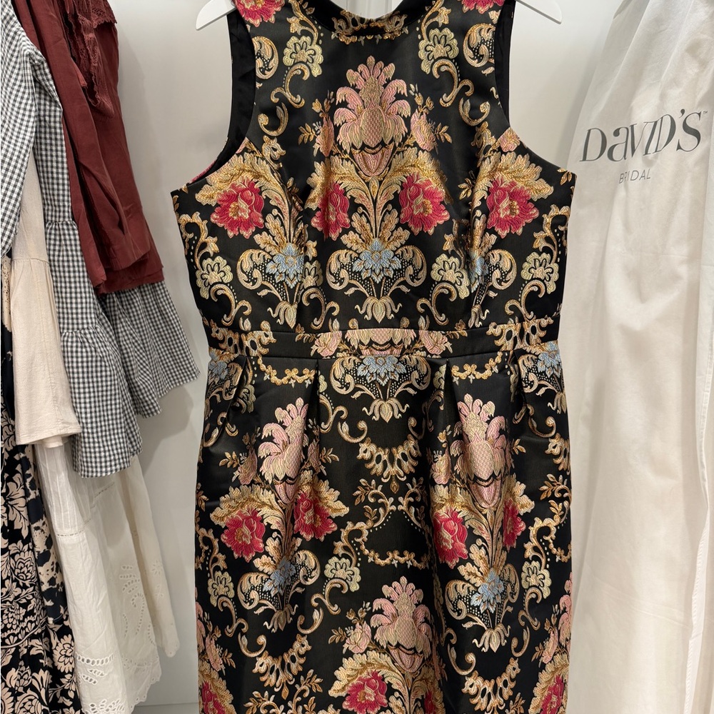 Chi Chi London Black Floral Brocade Sleeveless Dress